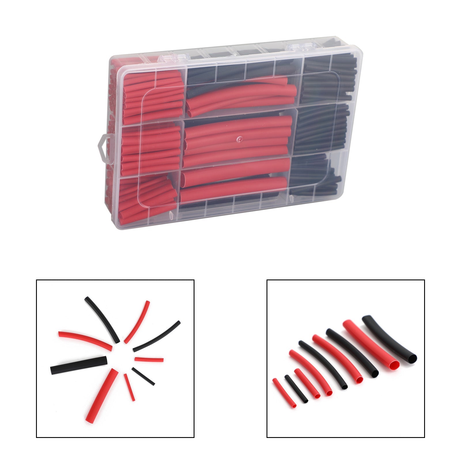 300Pcs 3:1 Dual Wall Adhesive Heat Shrink Tubing 10 Sizes 2 Color Kit Black Red