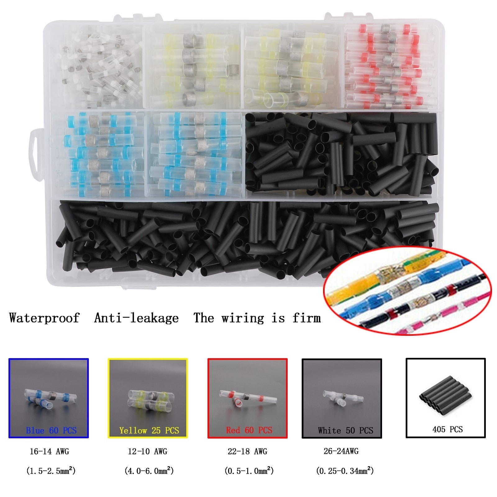 600PC Solder Sleeve Seal Electrical Butt Wire Heat Shrink Terminal Connector Kit Generic