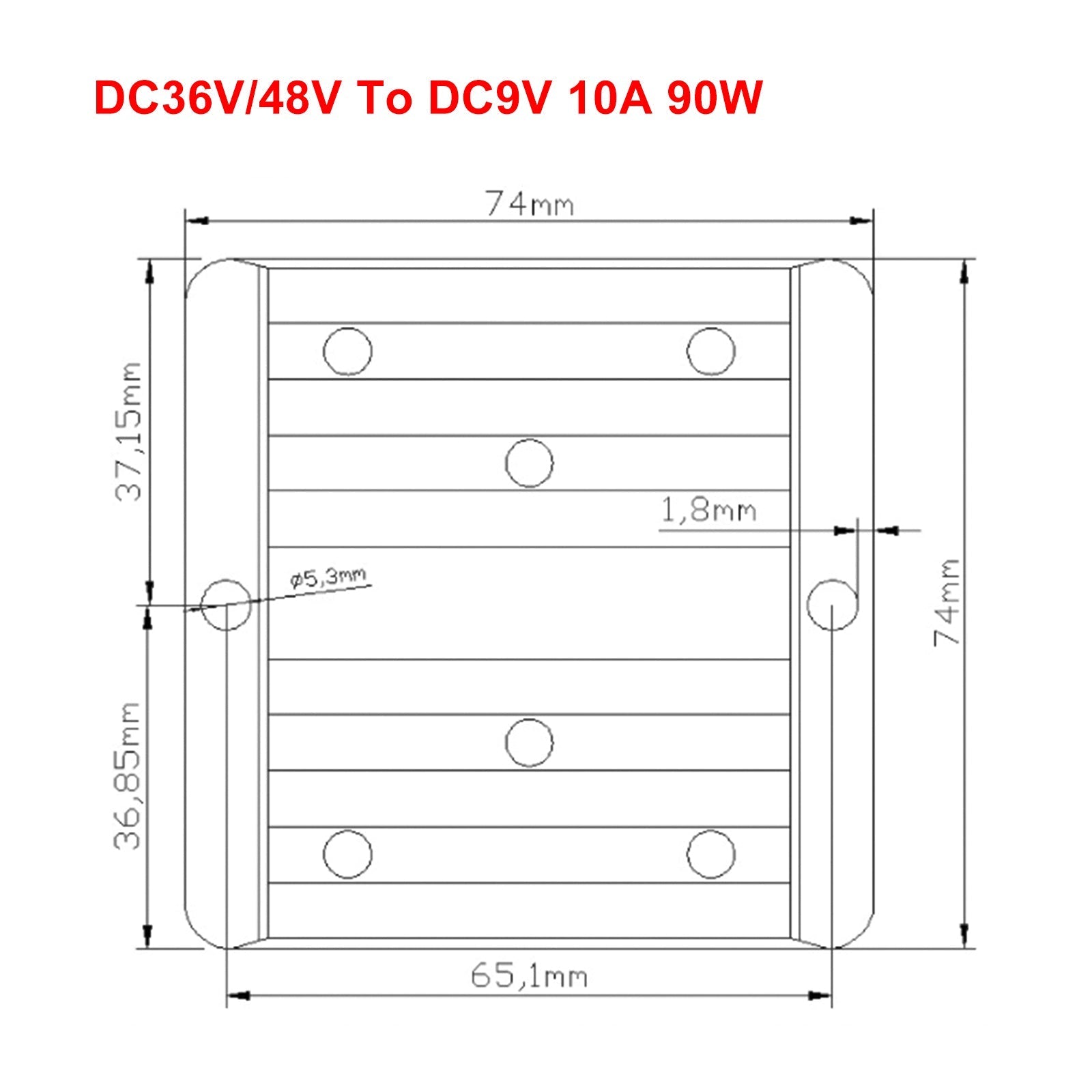 Regulador de fuente de alimentación del convertidor DC/DC a prueba de agua 10A 36V/48V reductor a 9V