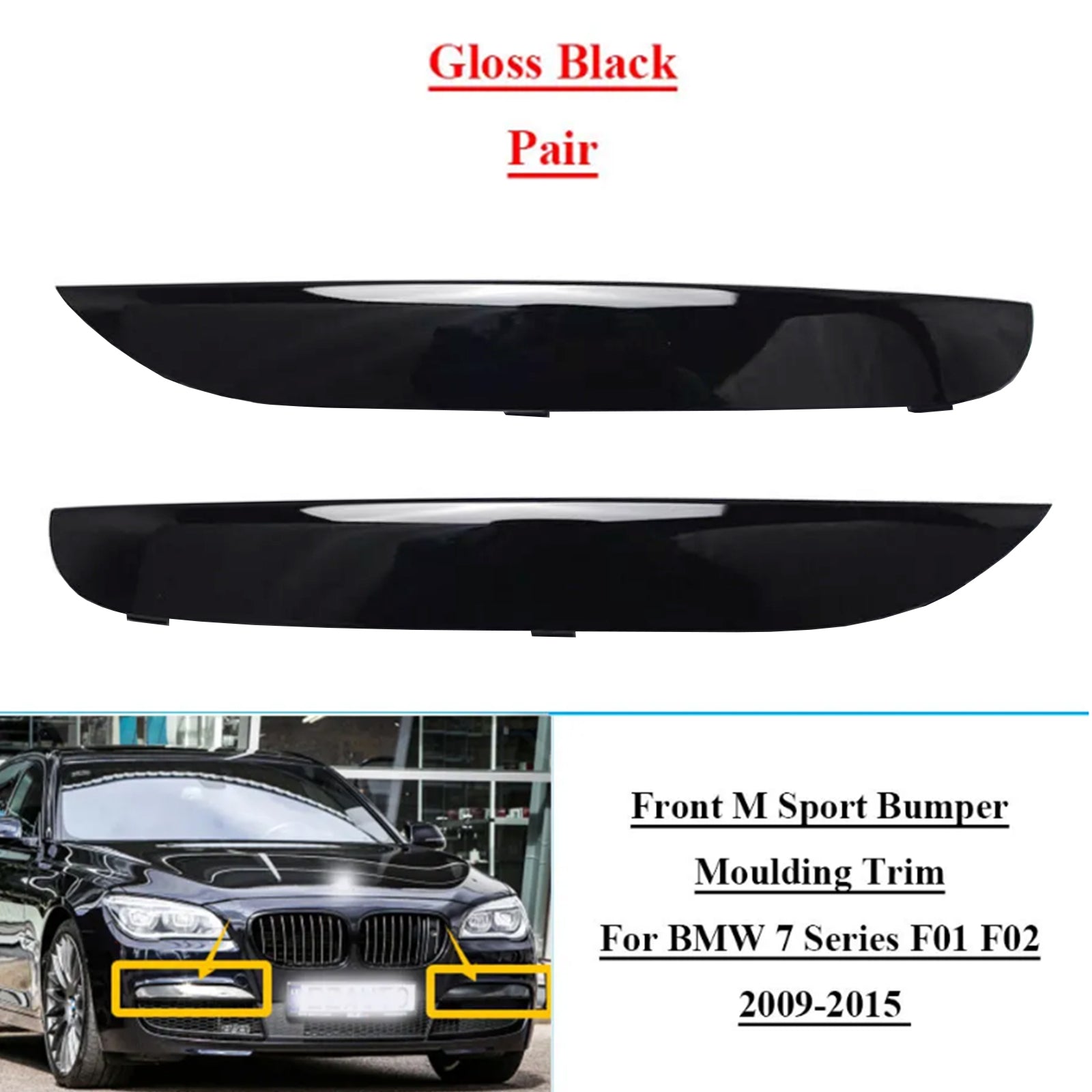 BMW 7 Series F01 F02 2009-2015 2x Front M Sport Bumper Moulding Trims