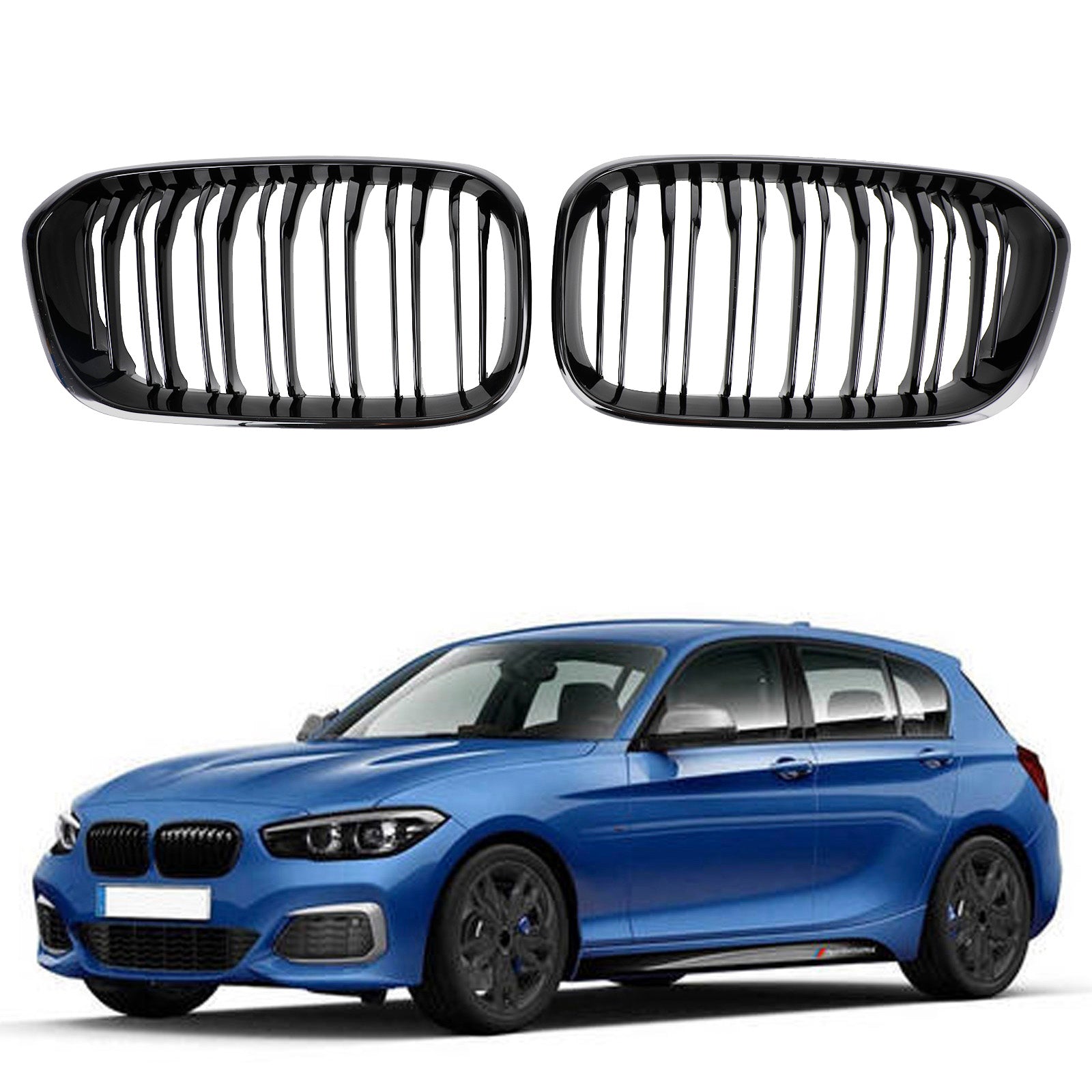 BMW 1 Series F20 F21 2015-2017 Gloss Black Double Front Kidney Grill Grille