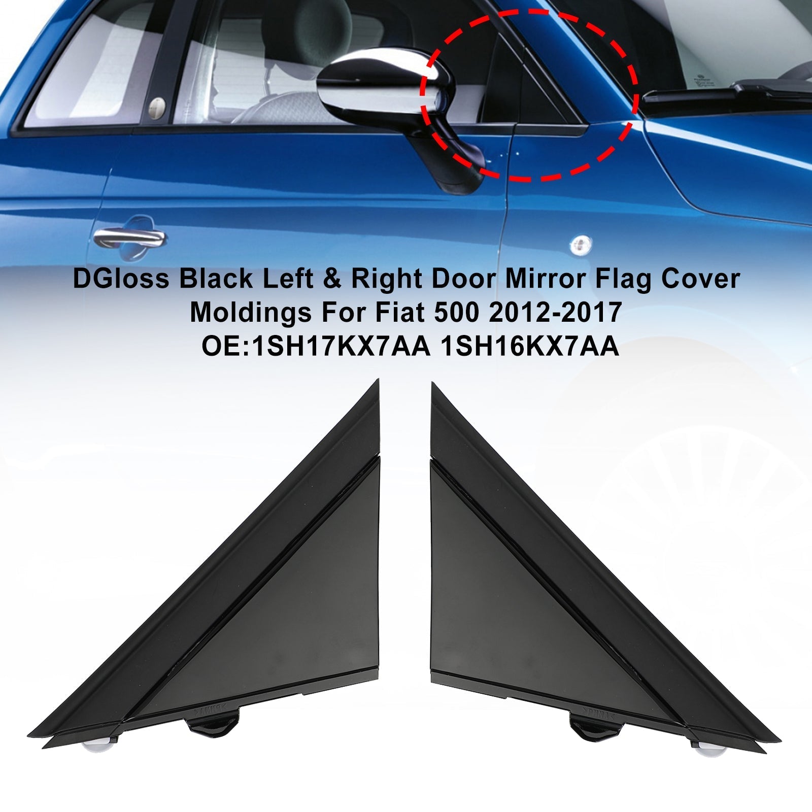 Gloss Black Left & Right Door Mirror Flag Cover Moldings For Fiat 500 2012-2017 Generic