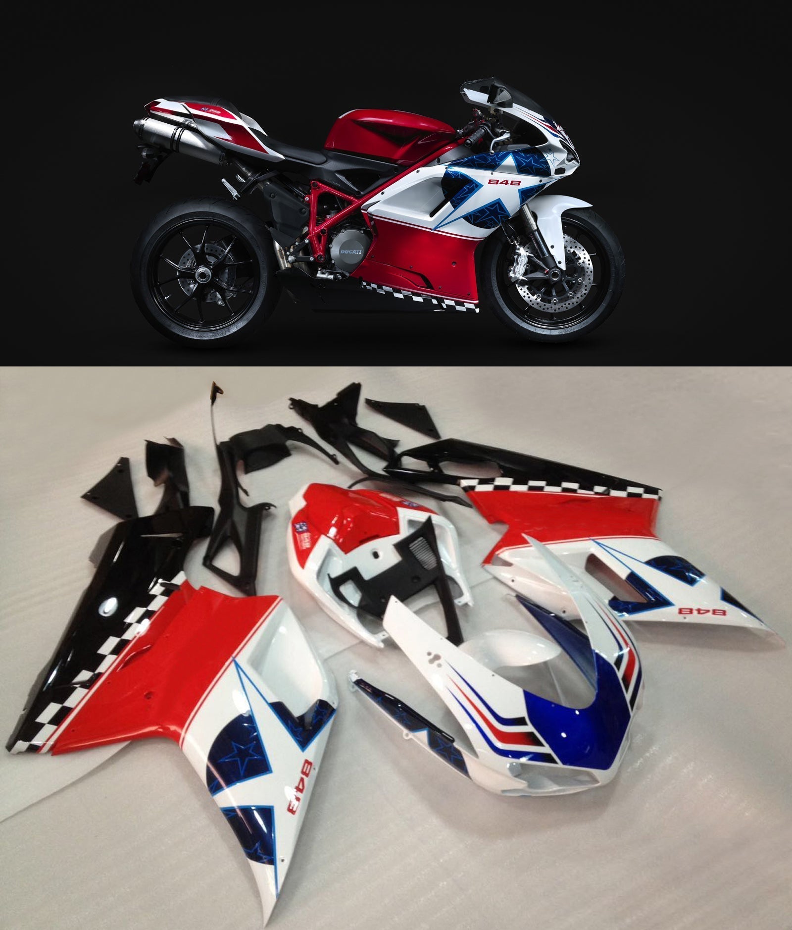 Fairings for 2007-2012 Ducati 1098 1198 848 Red White Blue Star 848 Generic