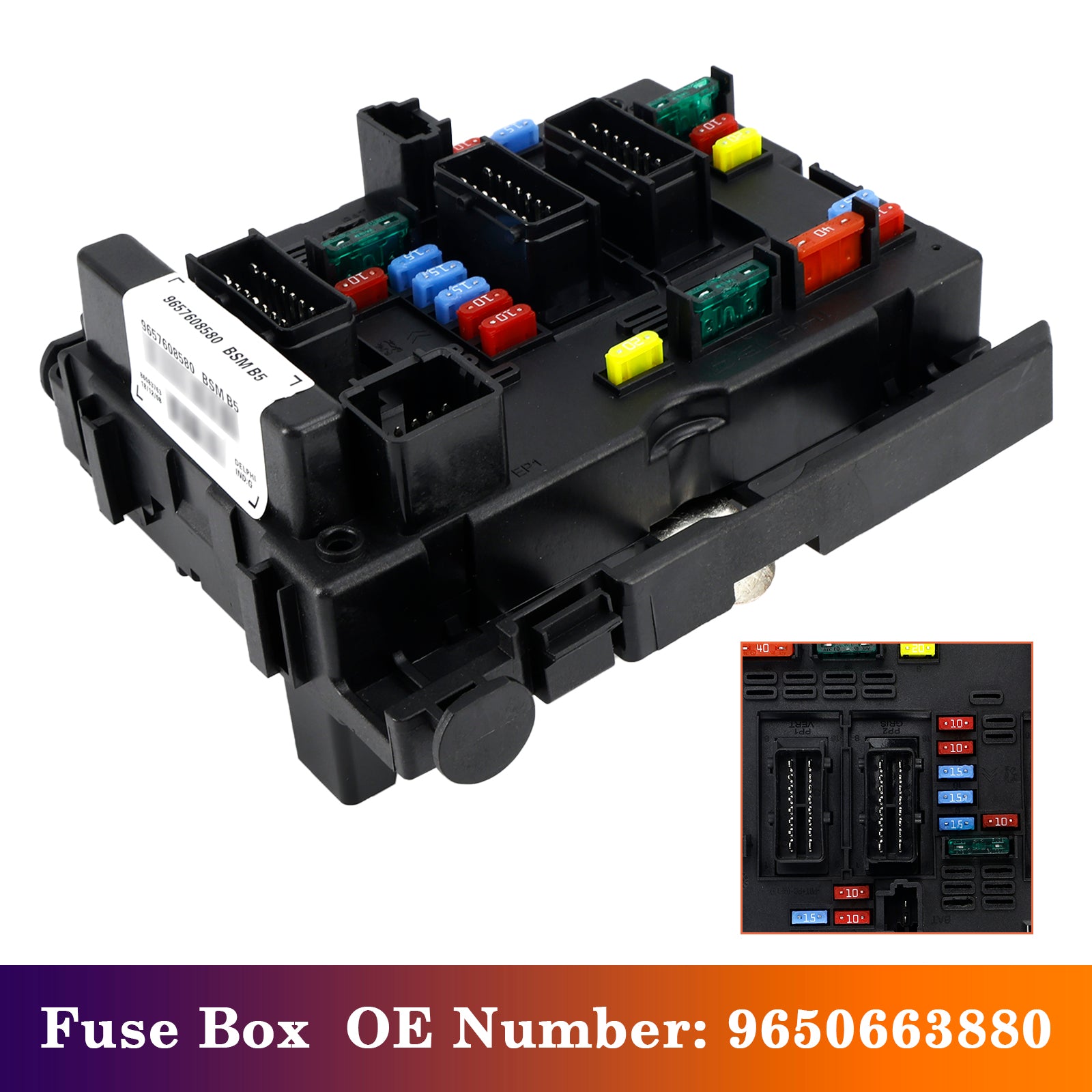 Fuse Box 9650663880 For Citroen C3 C4 C5 Peugeot 1007 206 206+ 307 406 807
