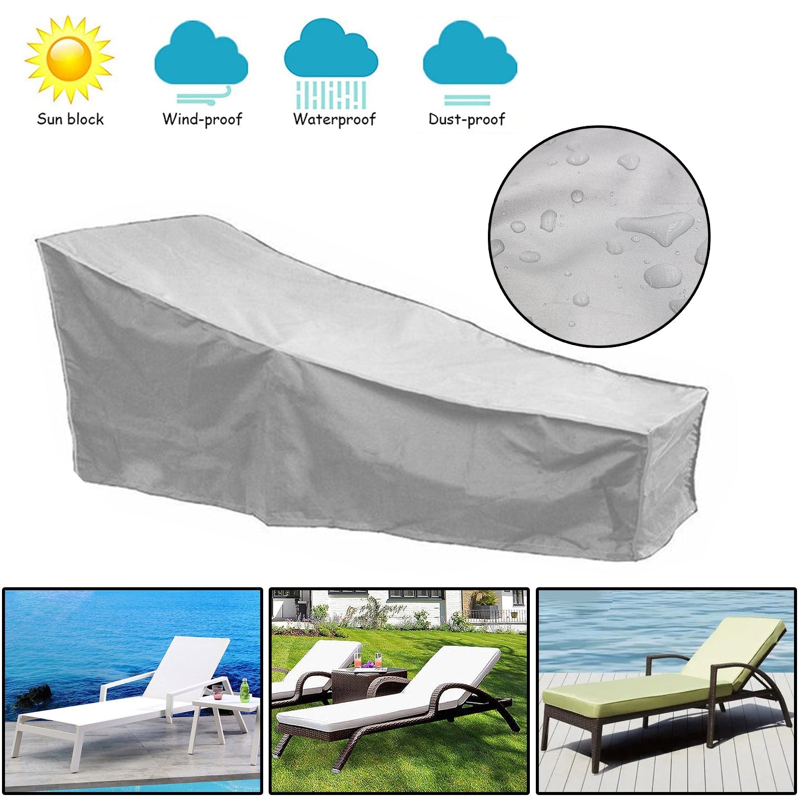 Waterproof Silver Sun Lounge Chair Dust Oxford Outdoor Garden Furniture Cover