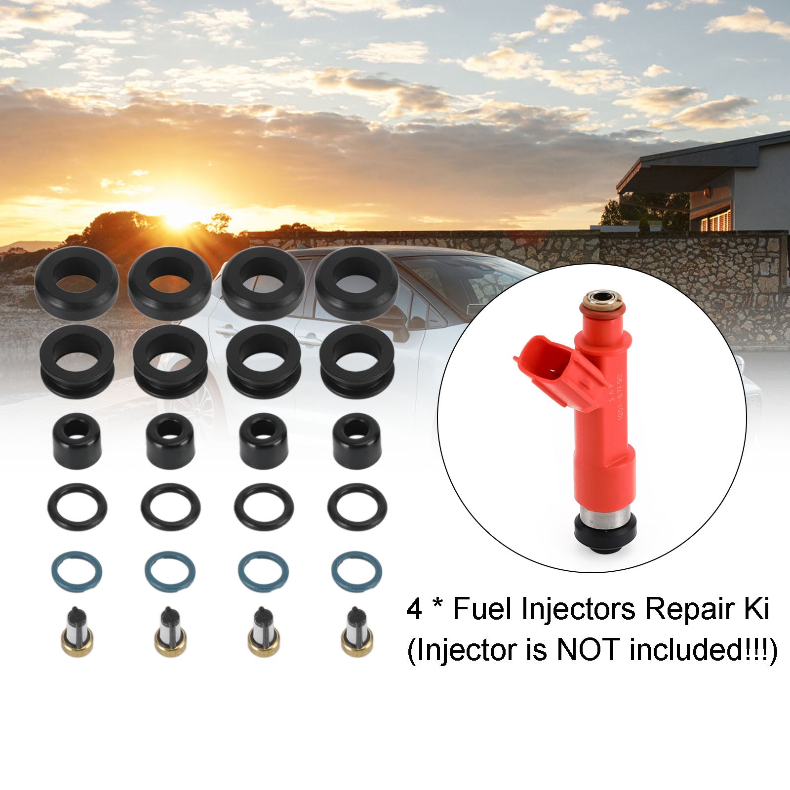 Kit de sellado de reparación de inyectores de combustible, 4 Uds., 1001-87F90, compatible con Toyota Corolla 1.8L, compatible con Lotus