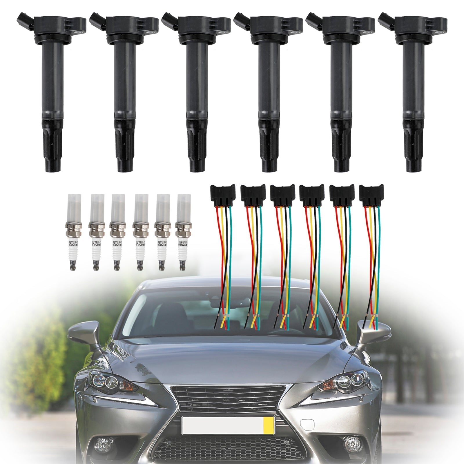 2007-2016 Lexus GS450H IS350 LS460 Toyota Camry 6 Ignition Coils+Connectors+Spark Plug UF487 90919-02251