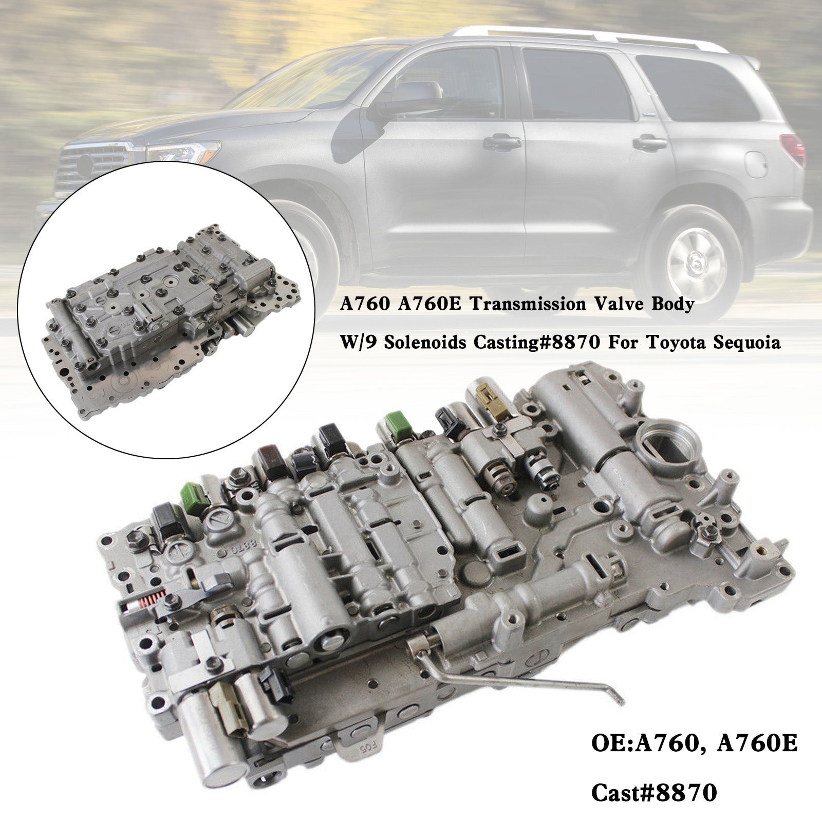 Toyota Sequoia 2009-2012 A760 A760E Transmission Valve Body W/9 Solenoids Casting#8870