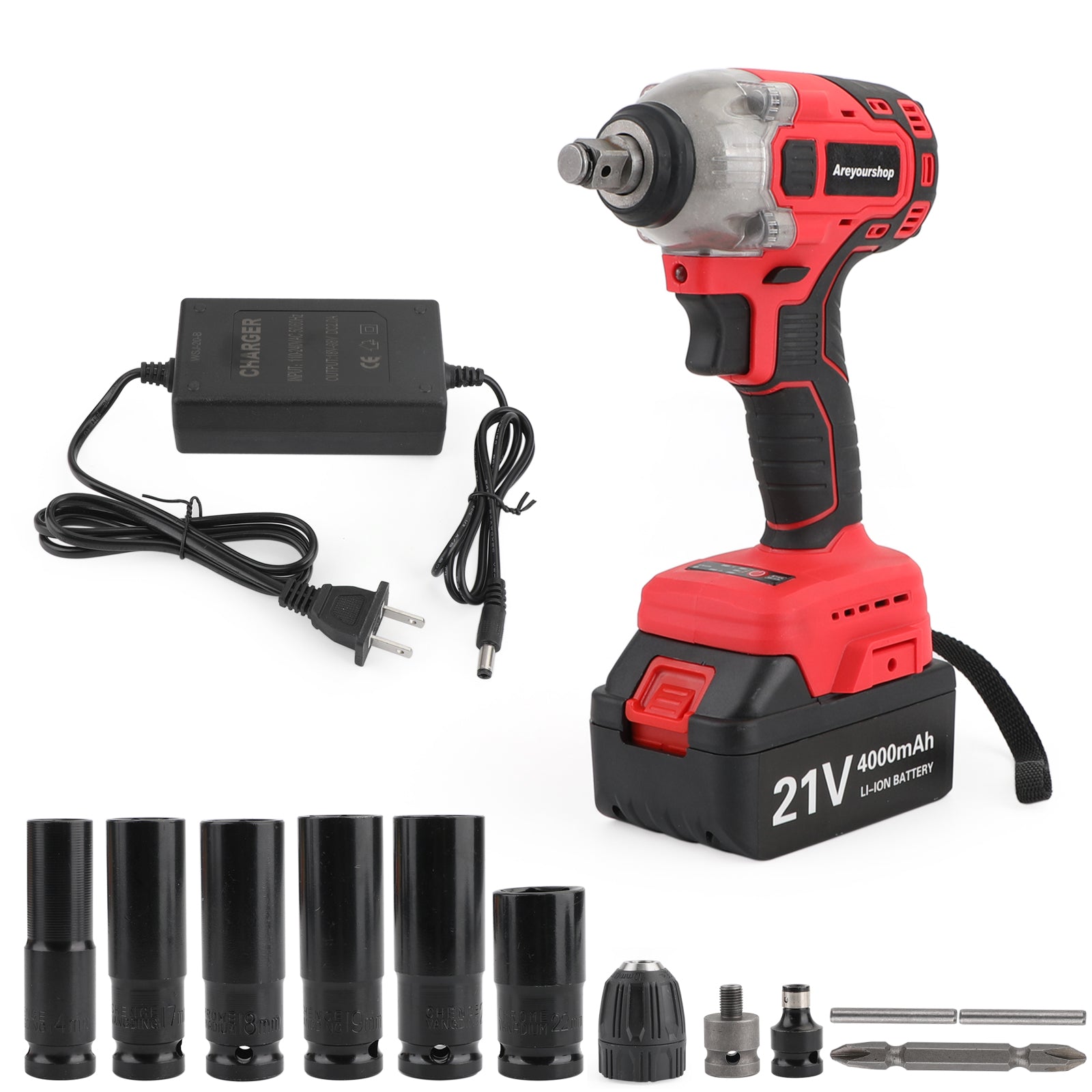 1/2" 21V Brushless Impact Wrench Torque Rattle Gun Electric rachet w/battery