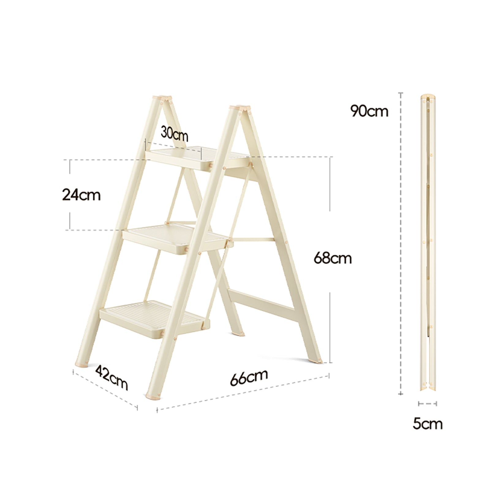 Stepladder, 3 Tiers,  Foldable, Aluminum, Ladder, Load Capacity 330.7 lbs