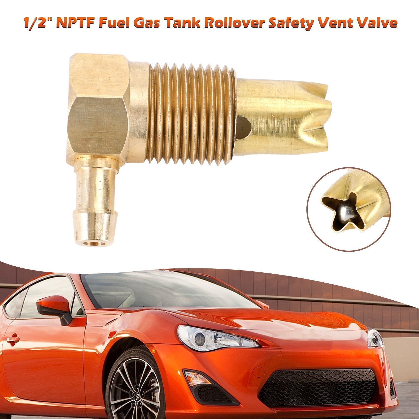 TEMCO 1/2" NPTF Fuel Brass Roll-Over / Tip Over Gas Tank Rollover Safety Vent Valve Assembly 5/16 Hose