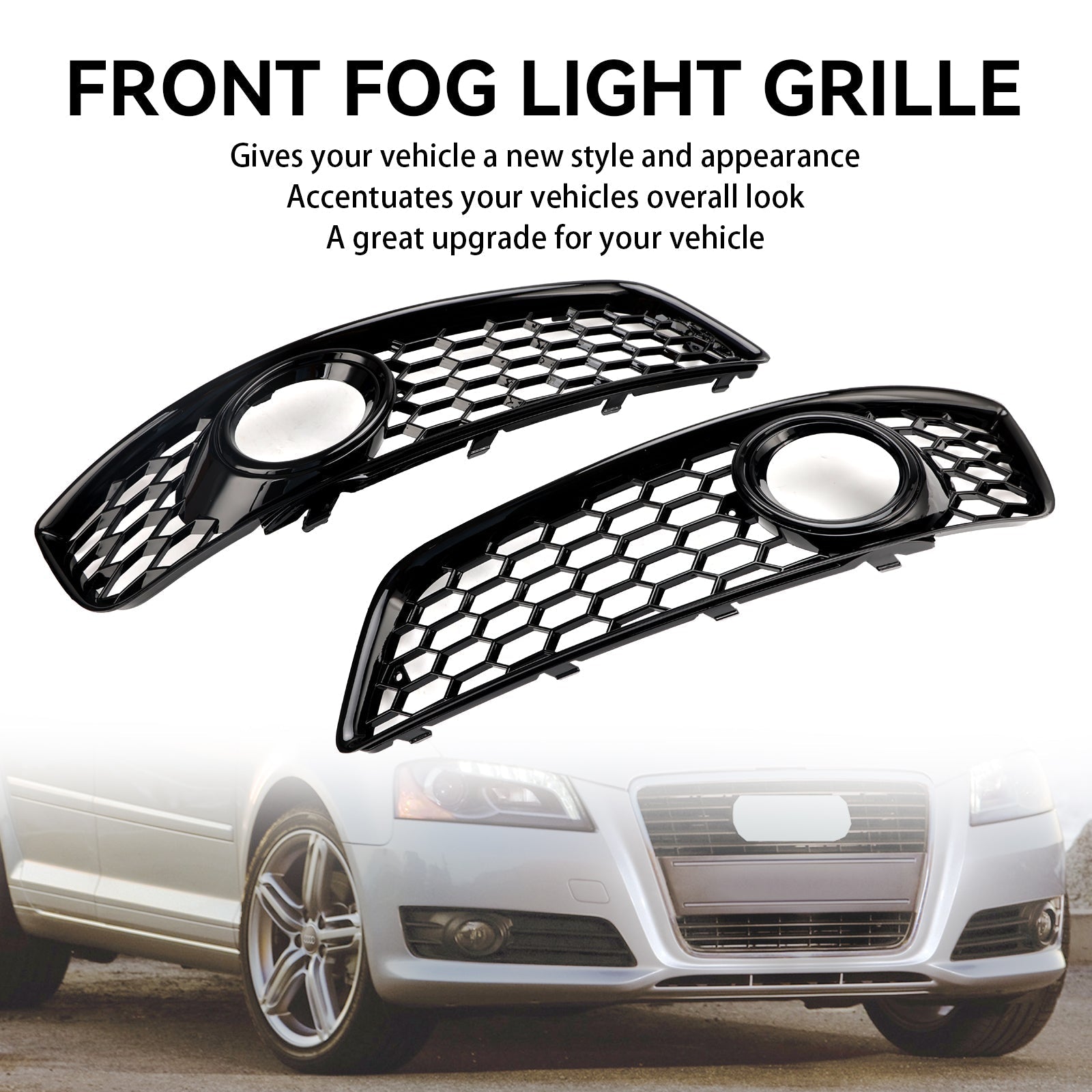 Audi A3 8P 2009-2013 Honeycomb Bumper Front Fog Light Grill Grille Cover