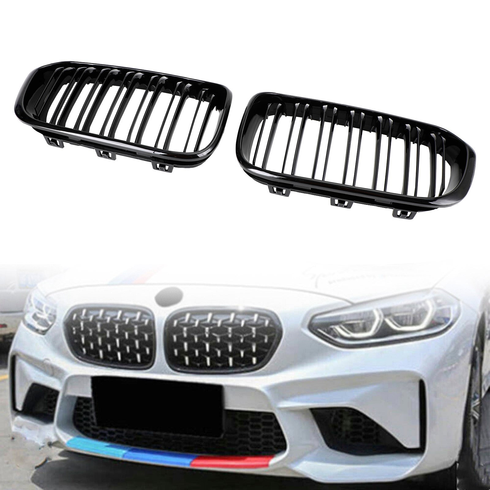 BMW 1 Series F20 F21 2015-2017 Gloss Black Double Front Kidney Grill Grille