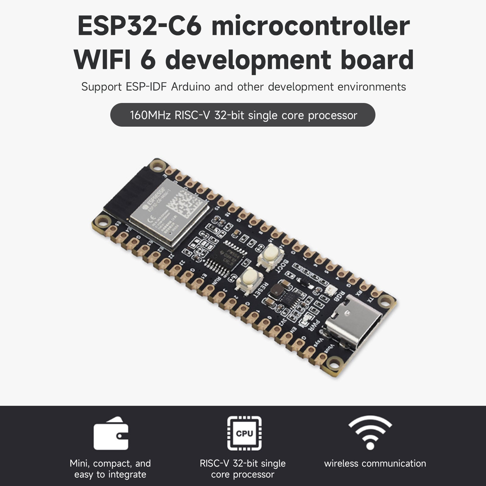 ESP32-C6 Microcontroller Development Board 160MHz Single Core Processor Pi Pico