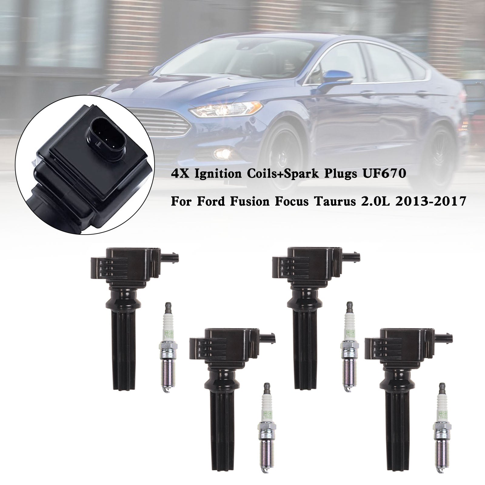 2013-2014 Ford Focus SE Plus MKZ Elite 4X Ignition Coils+Spark Plugs UF670