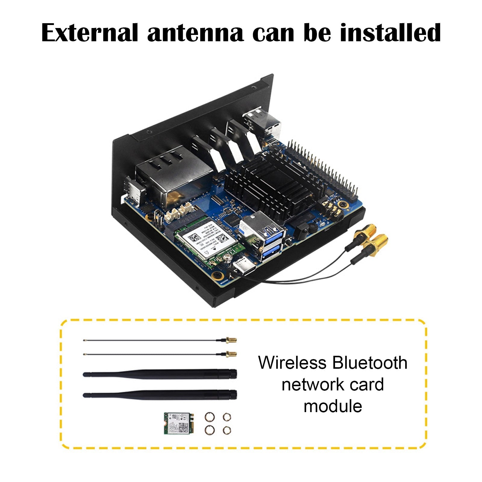 Fit for Orange pi 5 Plus metal cooling case with fan and external antenna WIFI