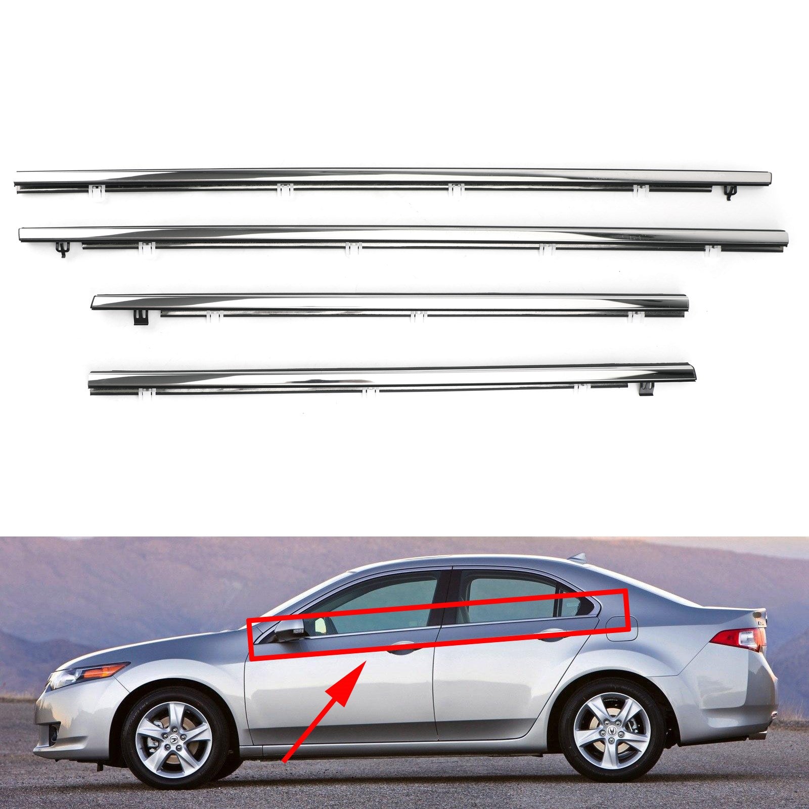 4x moldura de cinturón de sellado burlete para ventana exterior de coche para Acura TSX 2009-2014 genérico