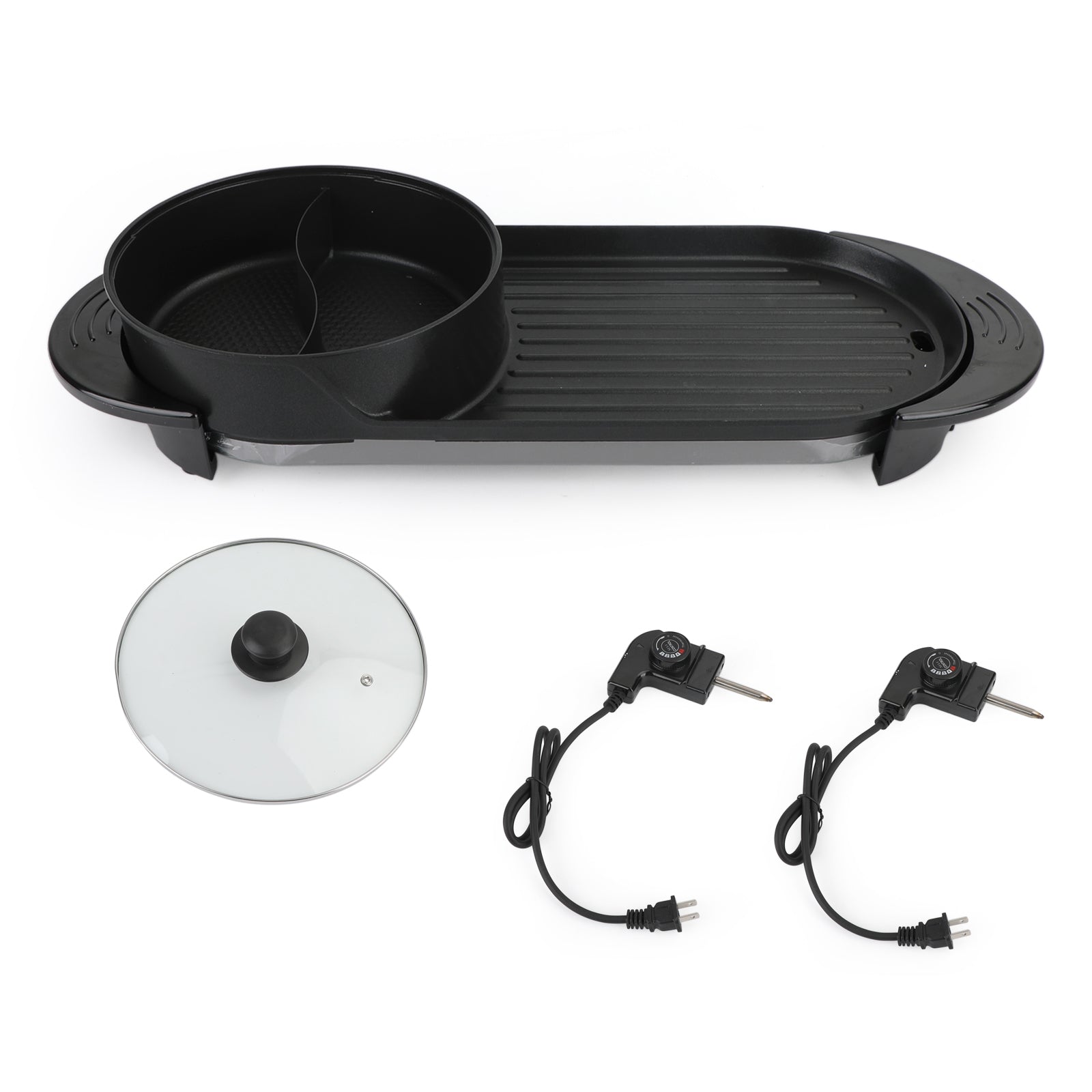 2 in 1 Portable Electric Hot Pot Barbecue Grill Non-Stick Teppanyaki Pan