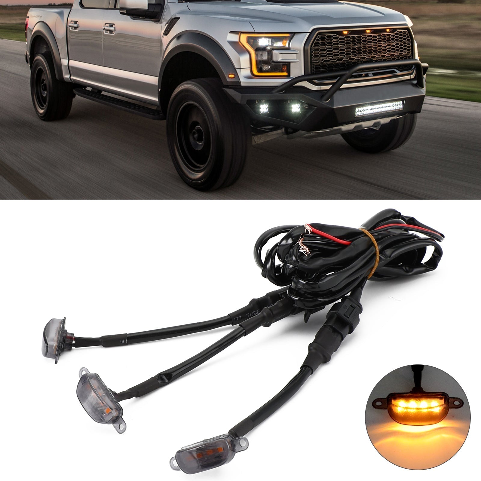 3 uds lente ahumada lámpara LED ámbar Raptor parrilla delantera luz corriente ajuste Ford F-150 genérico