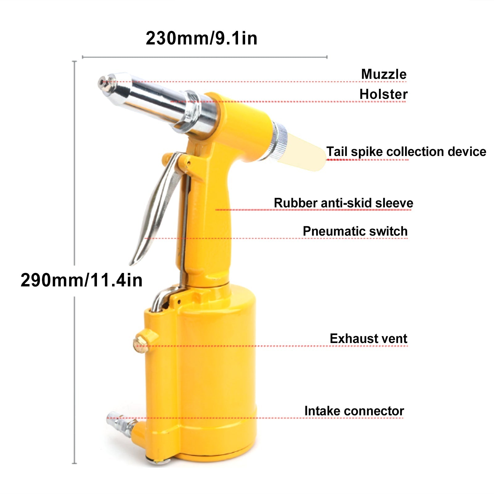 Pneumatic Air Hydraulic Pop Rivet Gun 3/32" 1/8" 5/32" 3/16" Riveting Tool