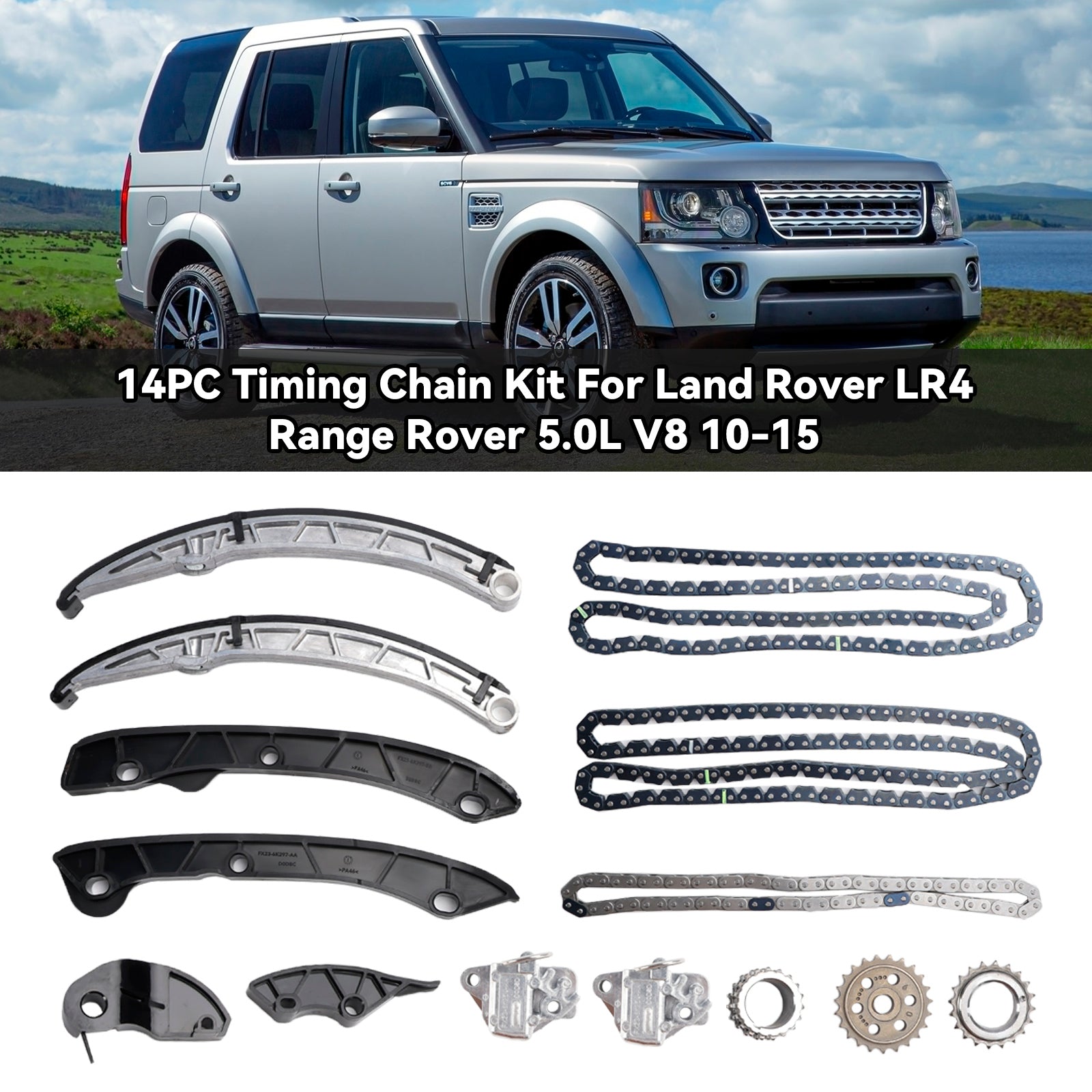 Kit de cadena de distribución de 14 piezas para Land Rover LR4 Range Rover 5.0L V8 2010-2015 LR032048 LR072638 LR051013