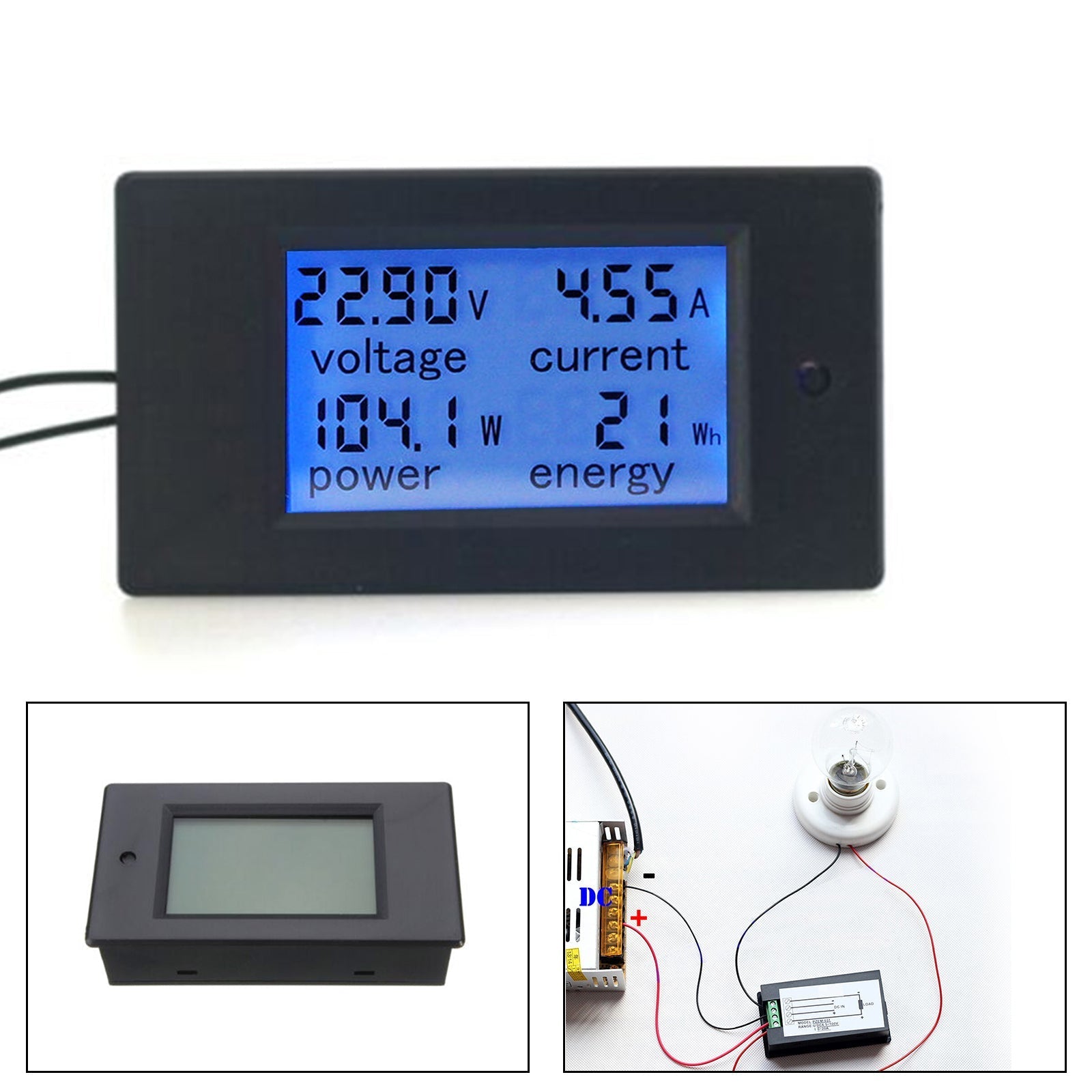 DC 20A 100V LCD Digital Volt Voltage Watt Current Power Meter Ammeter Voltmeter