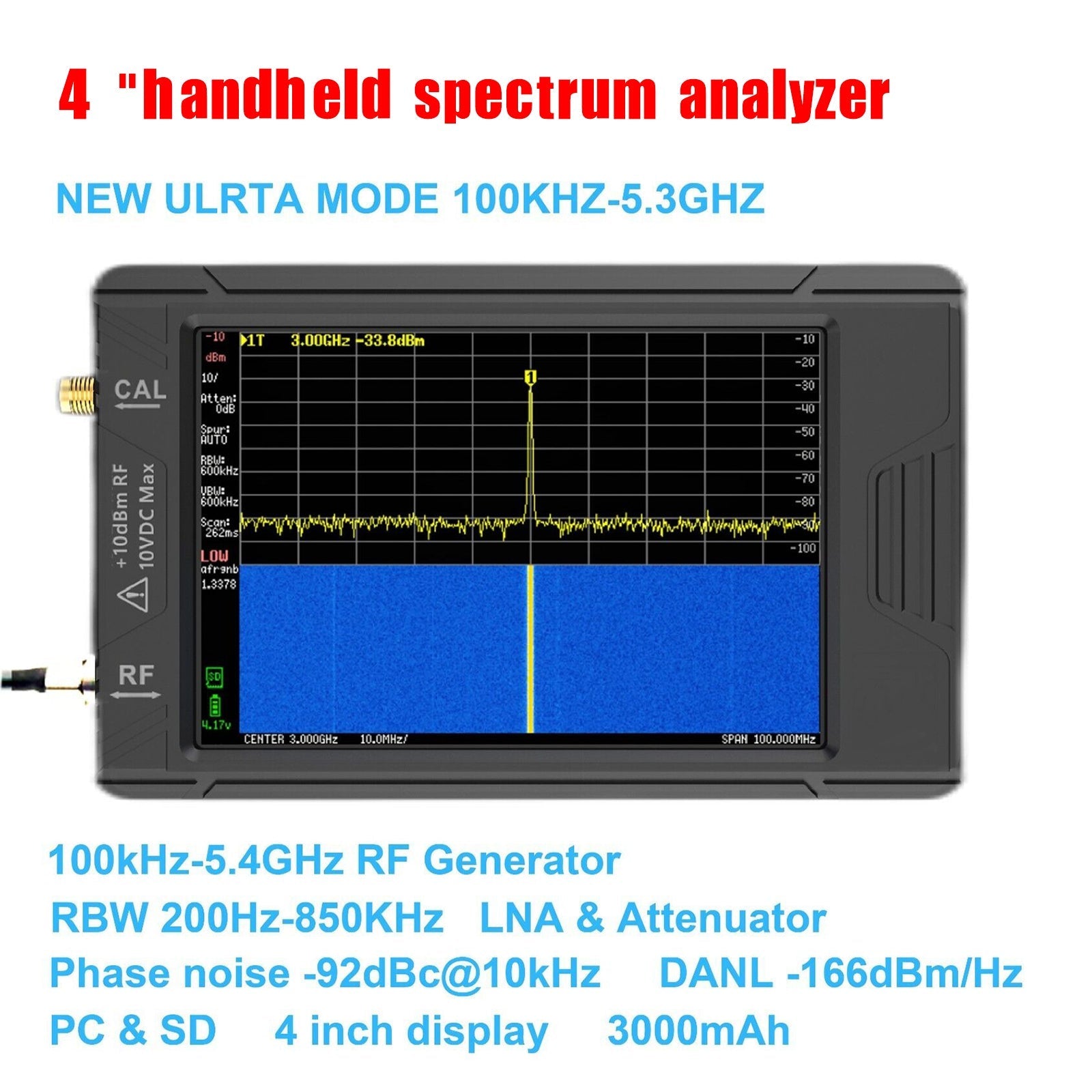 Analizador de espectro portátil para pantalla táctil TinySA ULTRA de 3,95"+batería