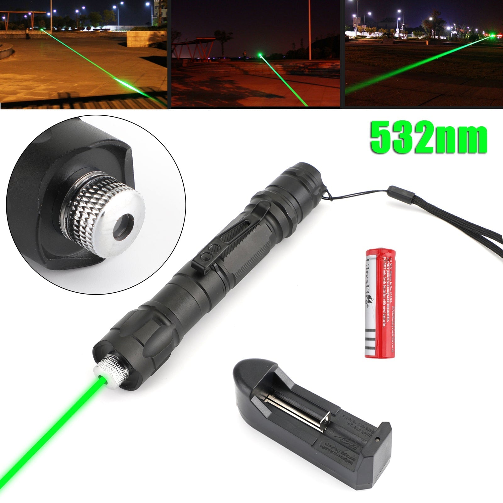 100Miles Astronomy 532nm Green Laser Pointer Visible Beam Pen Star Cap+Batt