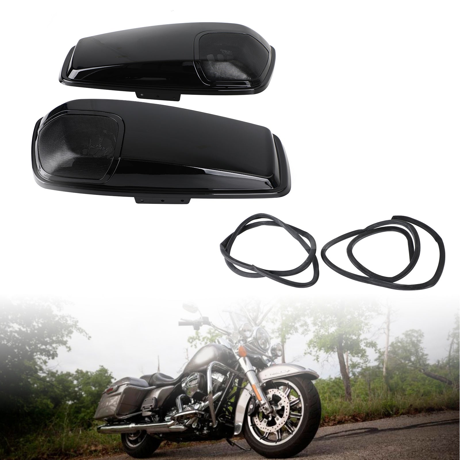 5 x 7 Speaker Lids Vivid Black Saddlebag for Harley Touring 2014-2020