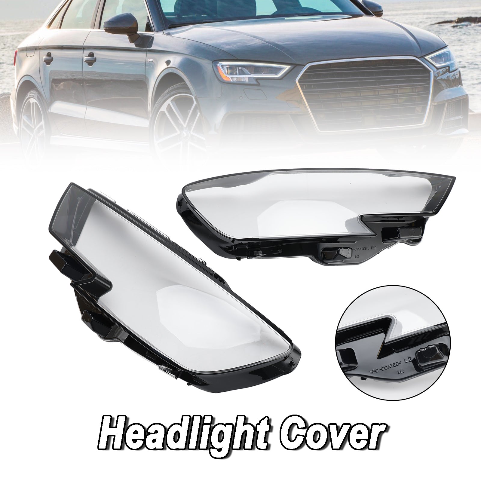 Audi A3 2017-2020 Left +Right Headlight Lens Plastic Cover Shell 8V0941783 84