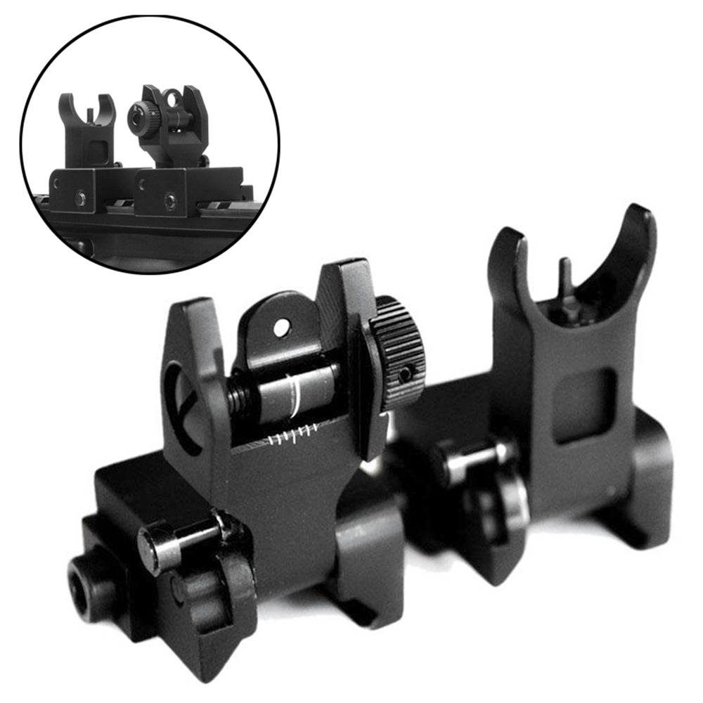 Hunting Metal Low Profile Flip-up Folding Back Iron Sights Front & Rear Set