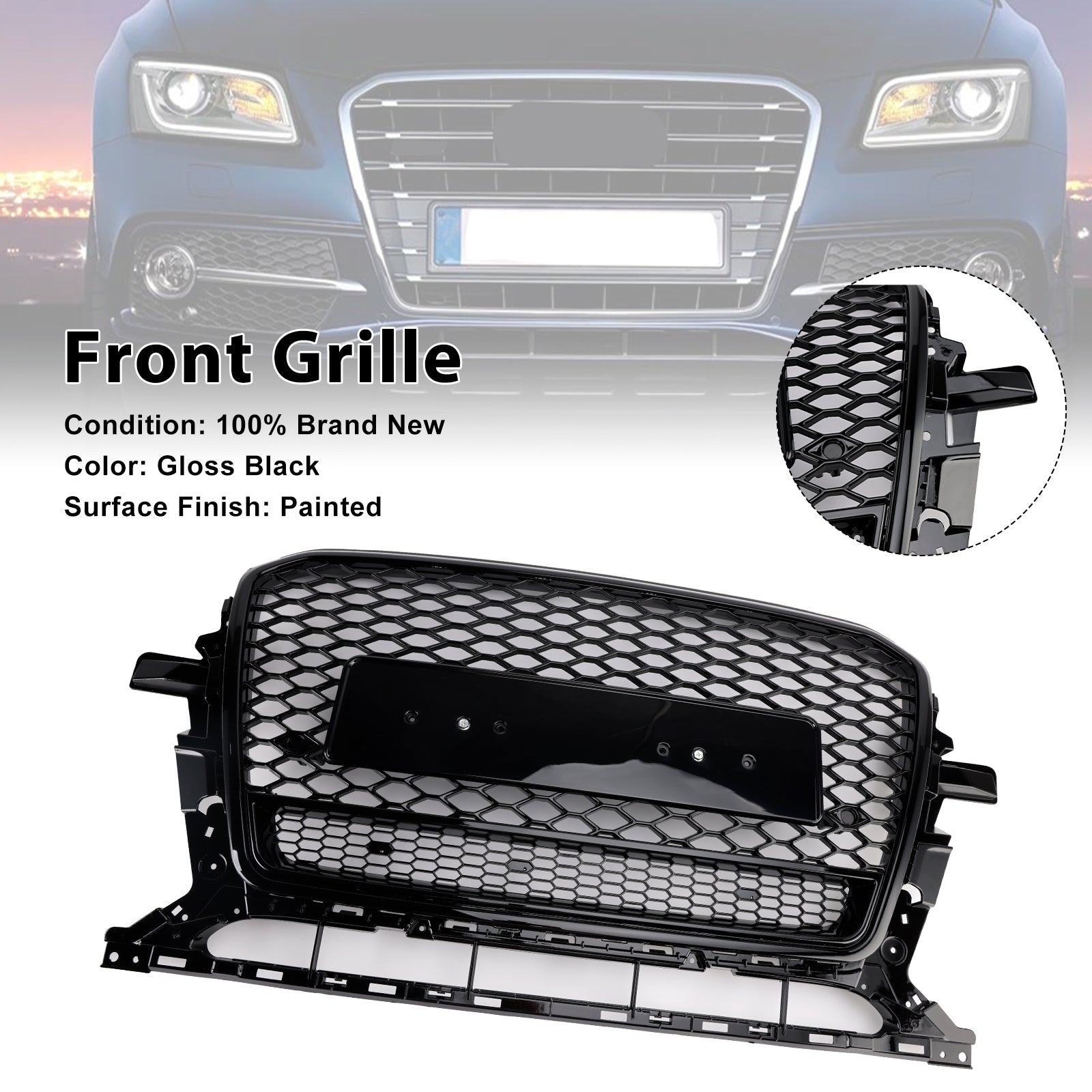 Gloss Black Front Honeycomb Bumper Grille Grill Fit Audi Q5 2013-2017