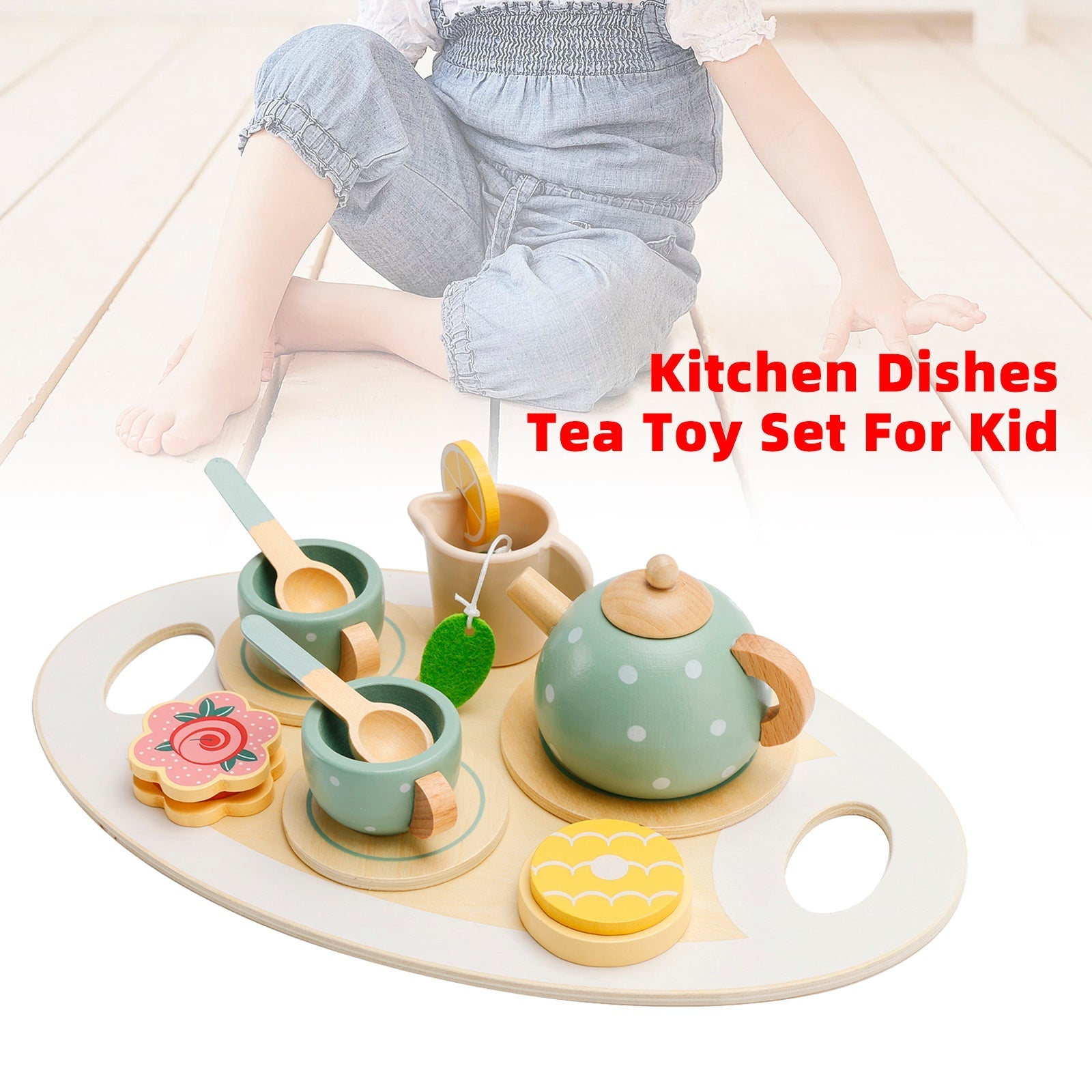 15Pcs Western Kitchen Wooden Tea Sets Play Kitchen Dishes/Tea Toy Set For Kid