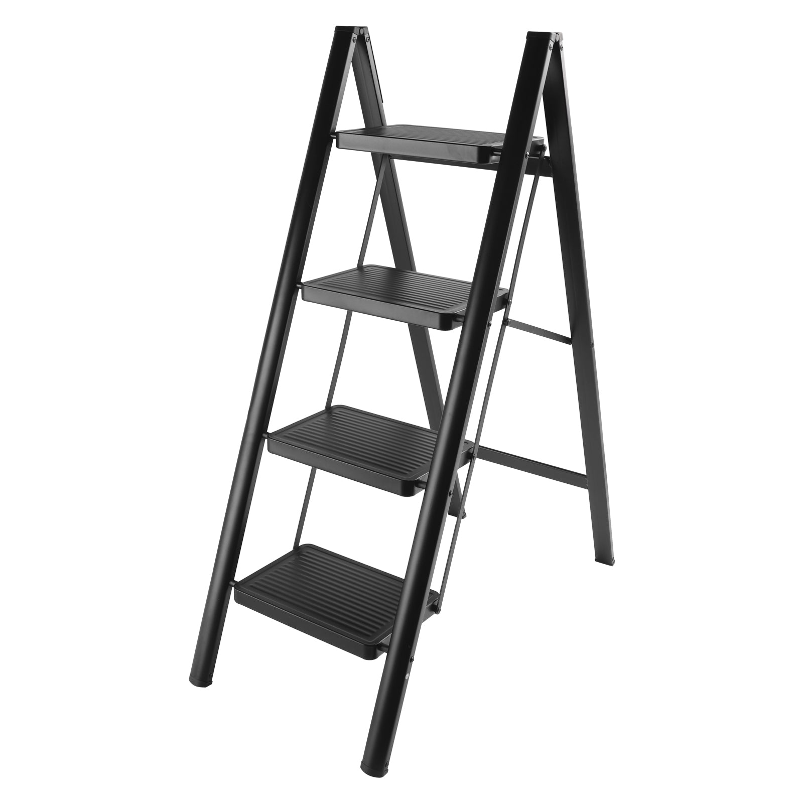 Stepladder, 4 Tiers, Foldable, Aluminum, Wide, Lightweight, Compact, Ladder