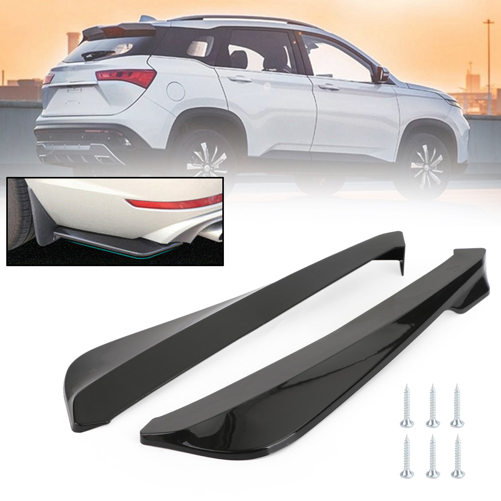 19" Car Rear Bumper Fin Canard Splitter Diffuser Valence Spoiler Lip Gloss Black Generic