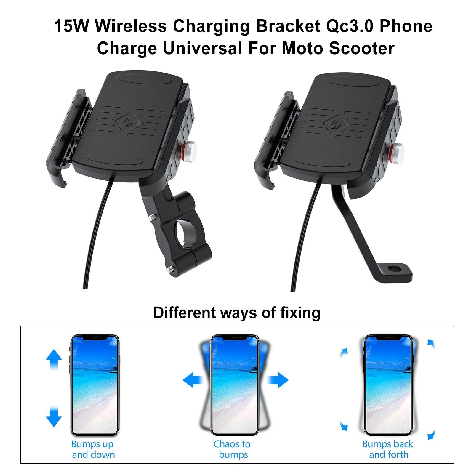 15W Wireless Charging Bracket Qc3.0 Phone Charge Universal For Moto Scooter BlackB Generic