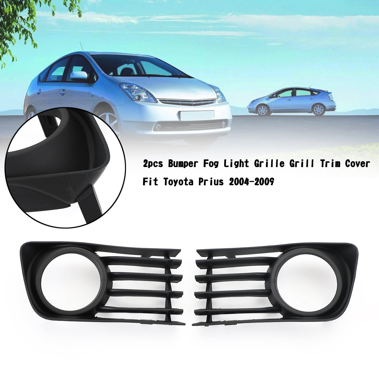 2pcs Bumper Fog Light Grille Grill Trim Cover Fit Toyota Prius 2004-2009 05 06 07 08 Black Generic