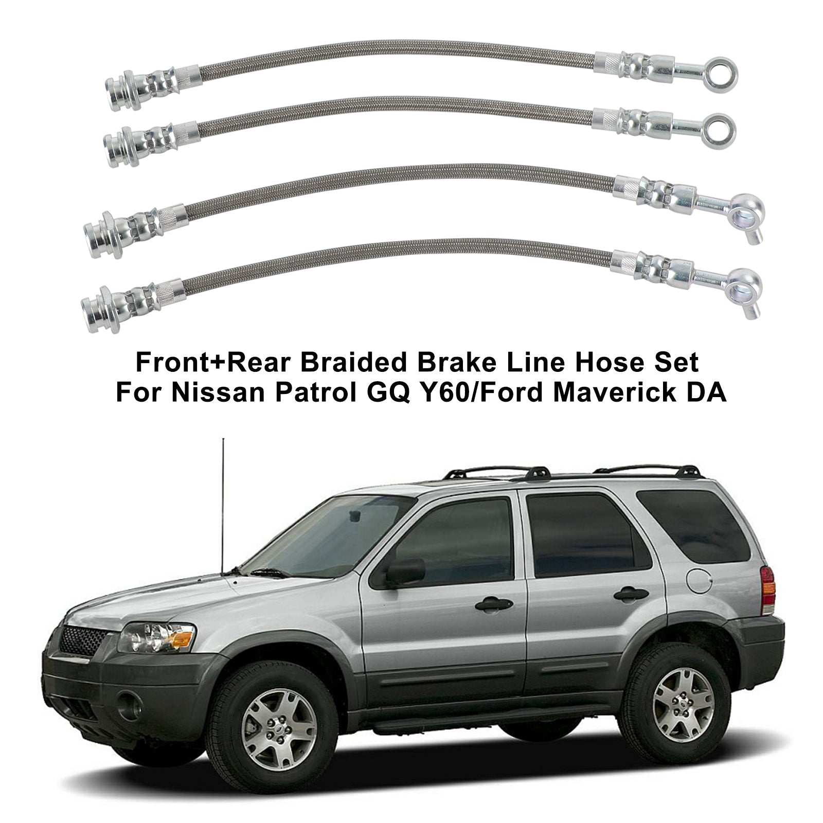 Front+Rear Braided Brake Line Hose Set For Nissan Patrol GQ Y60/Ford Maverick DA Generic