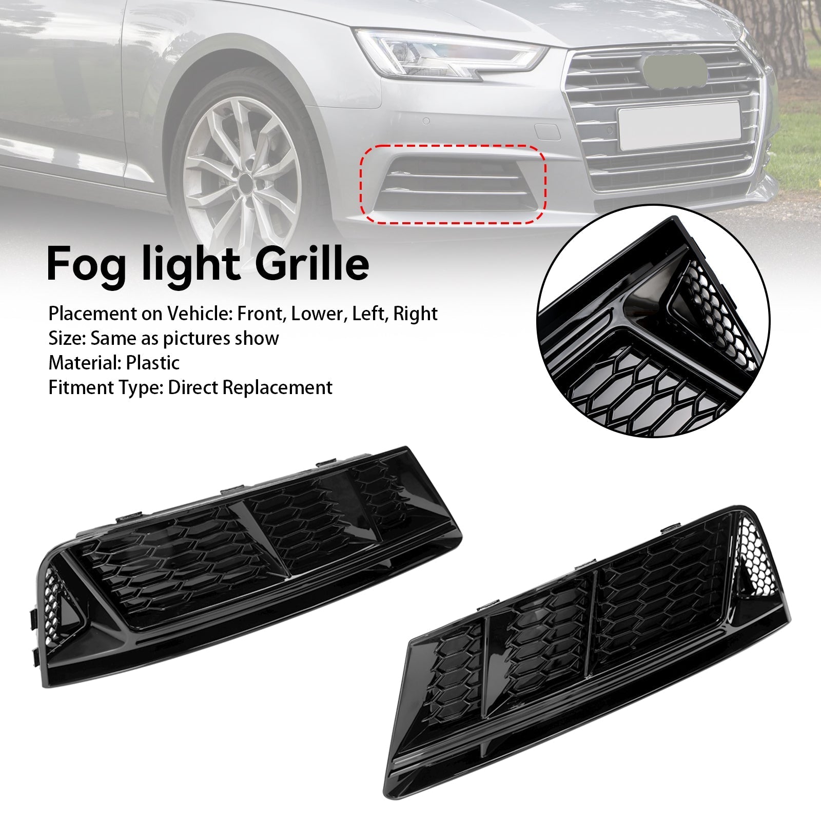 AUDI A4 B9 2016-2018 Front Fog Light Grill Lower Bumper Grille Chrome