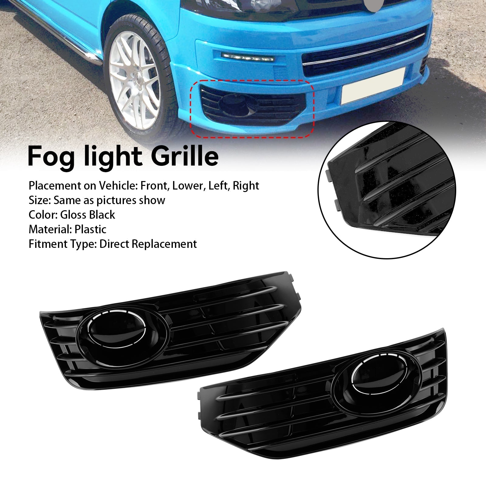 VW T5 T5.1 2010-2015 Fog Lamp Light Cover Insert S-line Grill Gloss Black