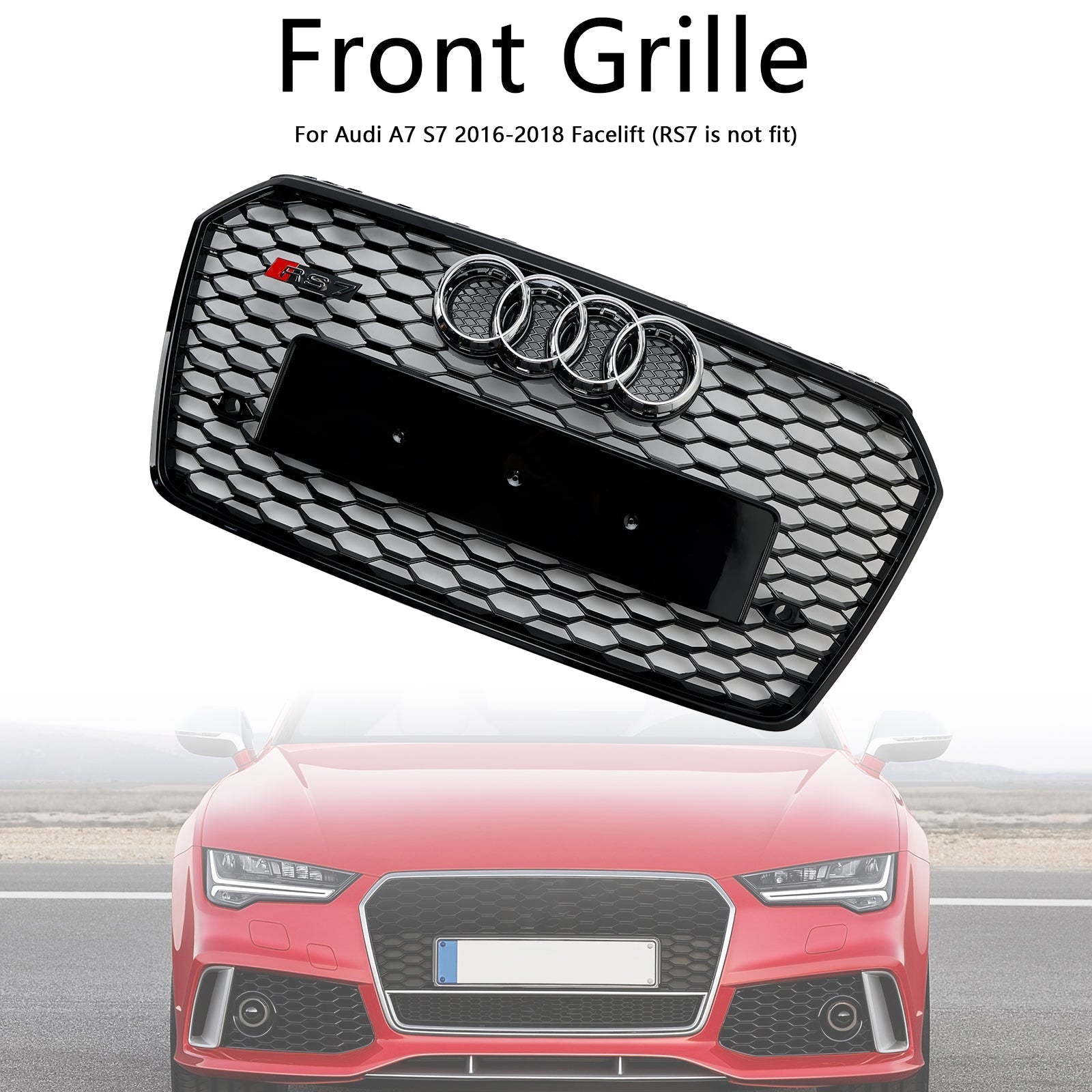 RS7 Style Honeycomb Front Bumper Grille Grill Fit Audi A7 C7 S7 2016-2018 Black