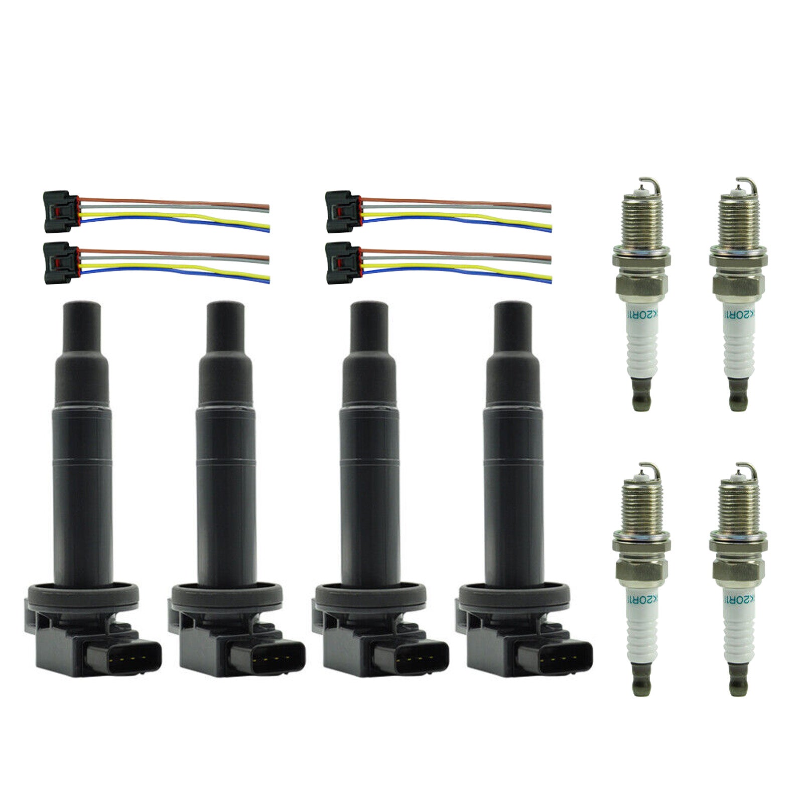 4X lgnition Coil +Spark Plug+Connector UF316 90919-02240 9008019021 For Scion XA XB 1.5L