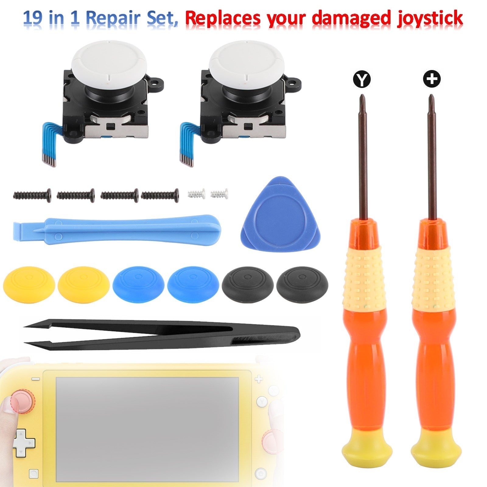 Juego de reparación 19 en 1, barra con Sensor analógico 3D + herramienta apta para Joystick Switch Lite