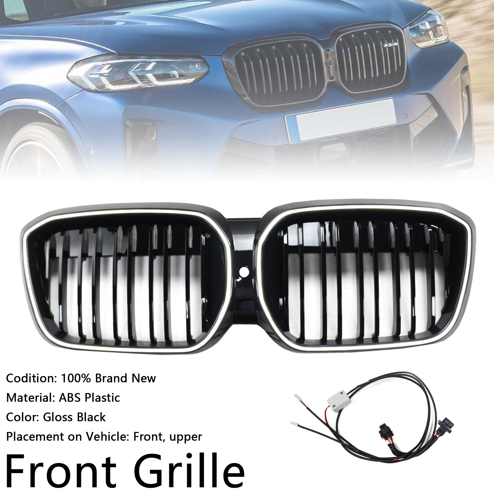 Double Slat Black Front Kidney Grill Grille Fit BMW IX3 G08 LCI 2022-2024