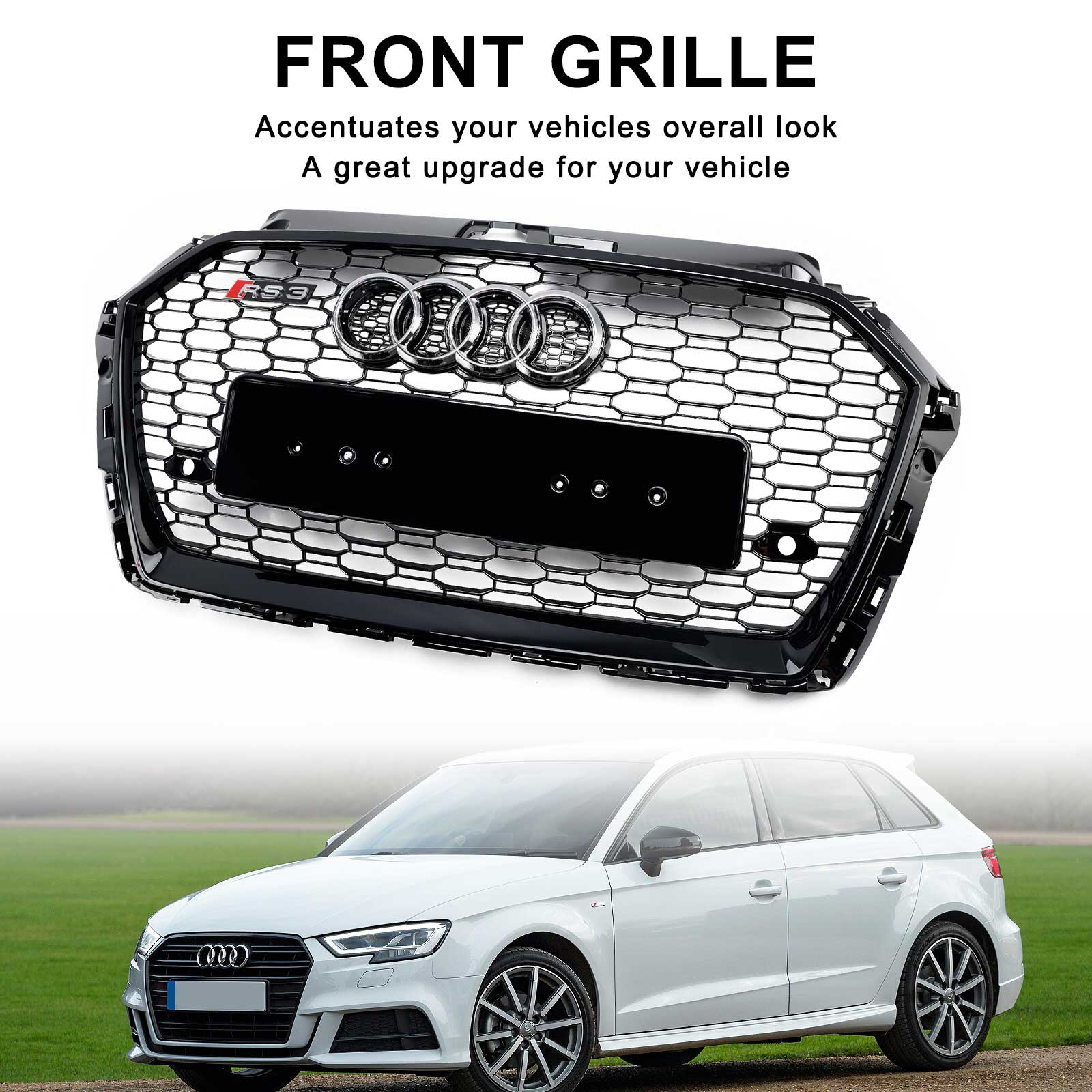 Audi A3 8V 2017-2019 RS3 Style Honeycomb Mesh Front Bumper Grille  Black