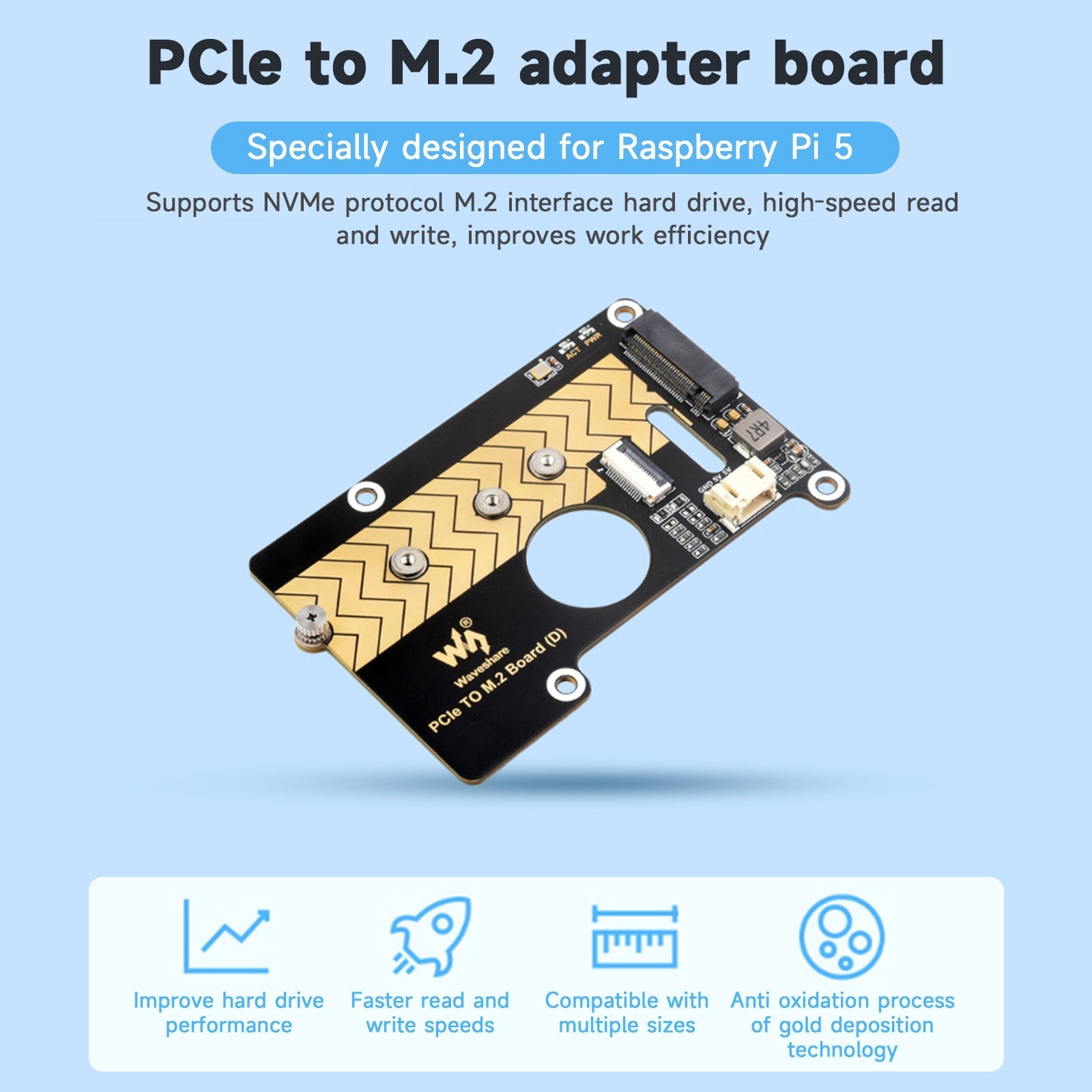 PCIE to M.2 Rotor 8Gbps Transmission Raspberry Pi5 Expansion Board M.2 Interface