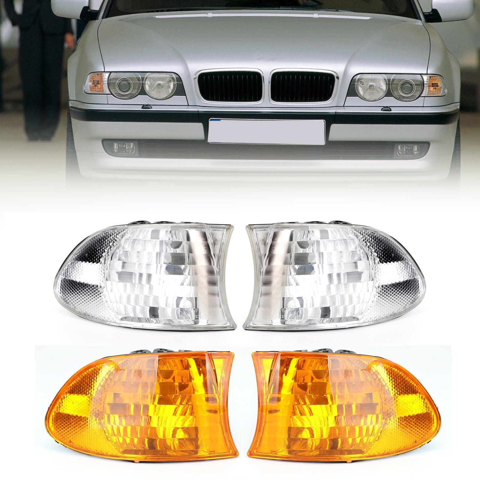 1999-2001 BMW Serie 7 E38 Luces de esquina Luces de estacionamiento Par Blanco Ámbar