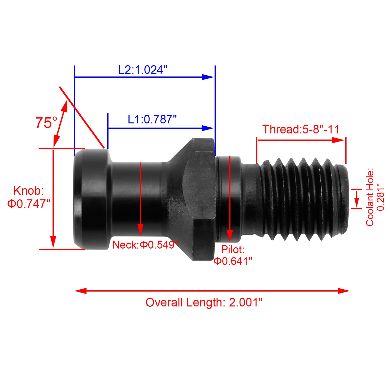 10x CAT40 15° 0.747" Perilla de retención de refrigerante a través del perno prisionero para DMG Mori Doosan