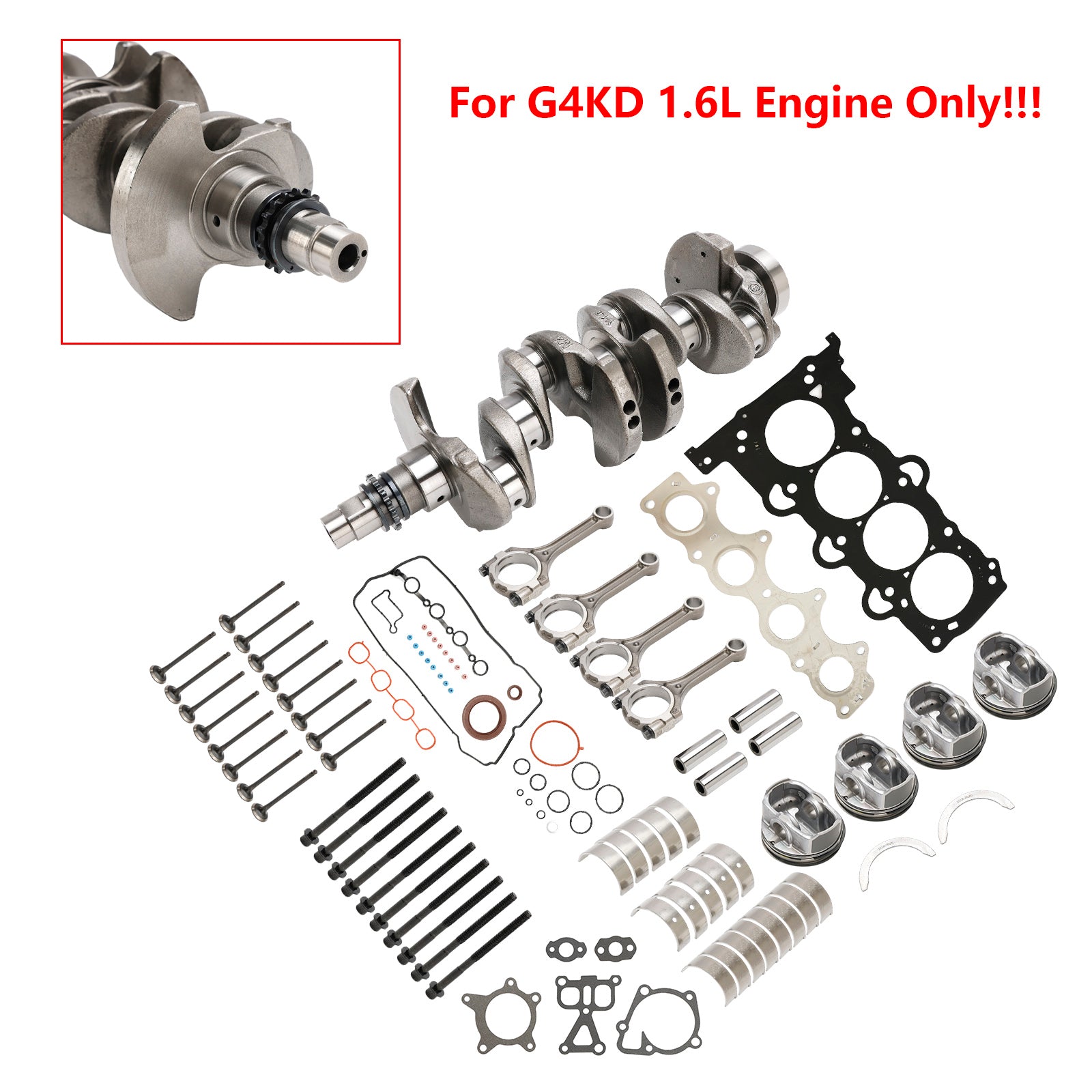 Hyundai Veloster (FS) (2011–2018) G4FD 1.6L Engine Rebuild Overhaul Kit w/Crankshaft & Connecting Rod for Hyundai 1.6L