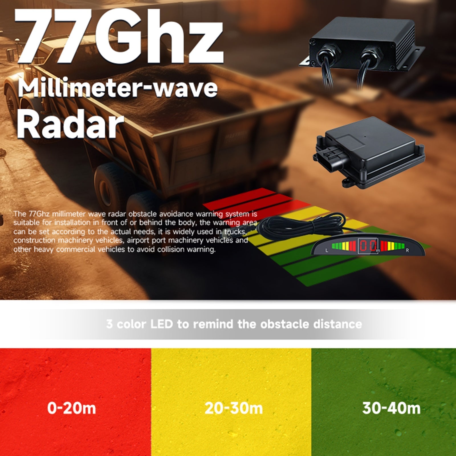 12-24V 77Ghz Millimeter Wave Radar Obstacle Avoidance Warning System for Truck